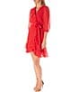 Color:Cherry - Image 3 - 3/4 Sleeve V-Neck Tie Waist Ruffle Chiffon Dress