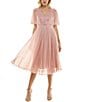 Color:Peach - Image 1 - Capelet Sleeve V-Neck Pleated Skirt Glitter Chiffon Midi Dress