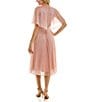 Color:Peach - Image 2 - Capelet Sleeve V-Neck Pleated Skirt Glitter Chiffon Midi Dress