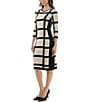 Moda Tara Crew Neck 3/4 Sleeve Sweater Stretch Knit Sheath Dress, Color:Beige/Black - Image 3