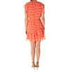 Color:Orange/Ivory - Image 2 - Embroidered Ruffle Short Flutter Sleeve V-Neck Tie Waist Faux Wrap Mini Dress