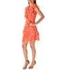 Color:Orange/Ivory - Image 3 - Embroidered Ruffle Short Flutter Sleeve V-Neck Tie Waist Faux Wrap Mini Dress