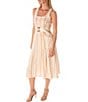 Color:Ivory/Rust - Image 3 - Embroidered Sleeveless Square Neck Belted Midi Dress