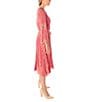 Color:Watermelon - Image 3 - Floral Print 3/4 Sleeve Surplice V-Neck Pleated Skirt Chiffon Midi Dress