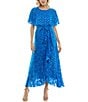 Color:Blue Silver - Image 1 - Foil Chiffon Short Capelet Sleeve Crew Neck Ruffle Skirt Maxi Dress