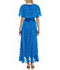 Color:Blue Silver - Image 2 - Foil Chiffon Short Capelet Sleeve Crew Neck Ruffle Skirt Maxi Dress