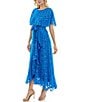 Color:Blue Silver - Image 3 - Foil Chiffon Short Capelet Sleeve Crew Neck Ruffle Skirt Maxi Dress