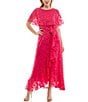 Moda Tara Foil Chiffon Short Capelet Sleeve Crew Neck Ruffle Skirt Maxi Dress, Color:Fuchsia/Gold - Image 1