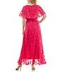 Moda Tara Foil Chiffon Short Capelet Sleeve Crew Neck Ruffle Skirt Maxi Dress, Color:Fuchsia/Gold - Image 2