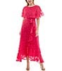 Moda Tara Foil Chiffon Short Capelet Sleeve Crew Neck Ruffle Skirt Maxi Dress, Color:Fuchsia/Gold - Image 4