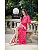 Moda Tara Foil Chiffon Short Capelet Sleeve Crew Neck Ruffle Skirt Maxi Dress, Color:Fuchsia/Gold - Image 6