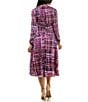Color:Magenta Multi - Image 2 - Long Sleeve Collared Neck Tie Front Printed Dress