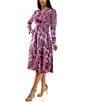 Color:Magenta Multi - Image 3 - Long Sleeve Collared Neck Tie Front Printed Dress