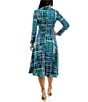 Color:Blue Multi - Image 2 - Long Sleeve Collared Neck Tie Front Printed Dress