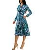 Color:Blue Multi - Image 3 - Long Sleeve Collared Neck Tie Front Printed Dress