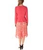 Color:Coral/Ivory - Image 2 - Long Sleeve Crew Neck Tie Waist Floral Pleated Skirt Midi Jacket Dress