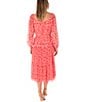 Color:Coral Multi - Image 2 - Long Sleeve Sweetheart Neck Tie Waist Floral Midi Dress