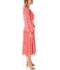Color:Coral Multi - Image 3 - Long Sleeve Sweetheart Neck Tie Waist Floral Midi Dress