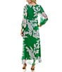 Color:Green/Blush - Image 2 - Long Sleeve V-Neck Front Twist 3/4 Sleeve Chiffon Empire Waist Maxi Dress