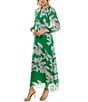Color:Green/Blush - Image 3 - Long Sleeve V-Neck Front Twist 3/4 Sleeve Chiffon Empire Waist Maxi Dress