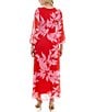 Color:Tomato/Pink - Image 2 - Long Sleeve V-Neck Front Twist 3/4 Sleeve Chiffon Empire Waist Maxi Dress