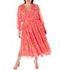 Color:Coral Multi - Image 1 - Plus Size 3/4 Sleeve V-Neck Smocked Waist Floral Chiffon Midi Dress