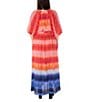 Color:Orange Multi - Image 2 - Plus Size Short Puff Sleeve V-Neck Tie Waist Printed Maxi Dress