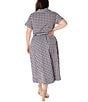 Color:Ivory/Navy - Image 2 - Plus Size Short Sleeve Collared Neck Belted Gingham Midi Dress