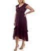 Color:Amethyst - Image 3 - Plus Size Short Sleeve V-Neck Ruffle Midi Dress
