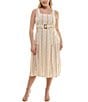 Color:Ivory/Rust - Image 1 - Plus Size Sleeveless Square Neck Belted Midi Dress