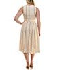 Color:Ivory/Rust - Image 2 - Plus Size Sleeveless Square Neck Belted Midi Dress