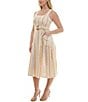 Color:Ivory/Rust - Image 3 - Plus Size Sleeveless Square Neck Belted Midi Dress