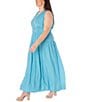 Color:Sky - Image 3 - Plus Size Sleeveless V-Neck Cummerbund Waist Maxi Dress