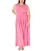 Color:Bubblegum - Image 1 - Plus Size Sleeveless V-Neck Cummerbund Waist Maxi Dress