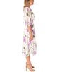 Color:Ivory/Lavendar - Image 3 - Short Capelet Sleeve Crew Neck Floral Chiffon Midi Sheath Dress