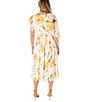 Color:Ivory/Sunflower - Image 2 - Short Capelet Sleeve Crew Neck Floral Chiffon Midi Sheath Dress