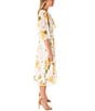Color:Ivory/Sunflower - Image 3 - Short Capelet Sleeve Crew Neck Floral Chiffon Midi Sheath Dress