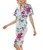 Color:Seafoam Multi - Image 3 - Short Caplet Sleeve V-Neck Floral Belted Sheath Dress