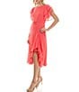 Color:Papaya - Image 3 - Short Flutter Sleeve Ruffle Skirt Tie Waist Boat Neck Chiffon Midi A-Line Dress