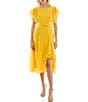 Color:Sunshine - Image 1 - Short Flutter Sleeve Ruffle Skirt Tie Waist Boat Neck Chiffon Midi A-Line Dress