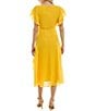Color:Sunshine - Image 2 - Short Flutter Sleeve Ruffle Skirt Tie Waist Boat Neck Chiffon Midi A-Line Dress