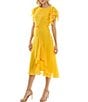 Color:Sunshine - Image 3 - Short Flutter Sleeve Ruffle Skirt Tie Waist Boat Neck Chiffon Midi A-Line Dress