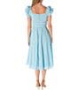 Color:Sky/Ivory - Image 2 - Short Puff Sleeve Square Neck Belted Gingham Fit and Flare Midi Dress