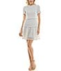 Color:Ivory - Image 1 - Short Sleeve Mock Neck Fringed Seam Lace Fit and Flare Dress