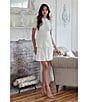Color:Ivory - Image 4 - Short Sleeve Mock Neck Fringed Seam Lace Fit and Flare Dress