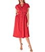 Color:Tomato - Image 1 - Short Sleeve Notch Collar Belted Gingham Midi Dress