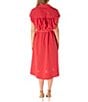 Color:Tomato - Image 2 - Short Sleeve Notch Collar Belted Gingham Midi Dress