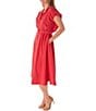 Color:Tomato - Image 3 - Short Sleeve Notch Collar Belted Gingham Midi Dress