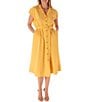 Color:Sunflower - Image 1 - Short Sleeve Notch Collar Belted Gingham Midi Dress