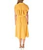 Color:Sunflower - Image 2 - Short Sleeve Notch Collar Belted Gingham Midi Dress